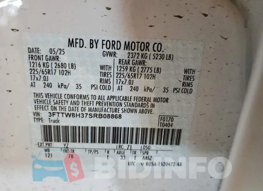 3FTTW8H37SRB08868 Photo# 12