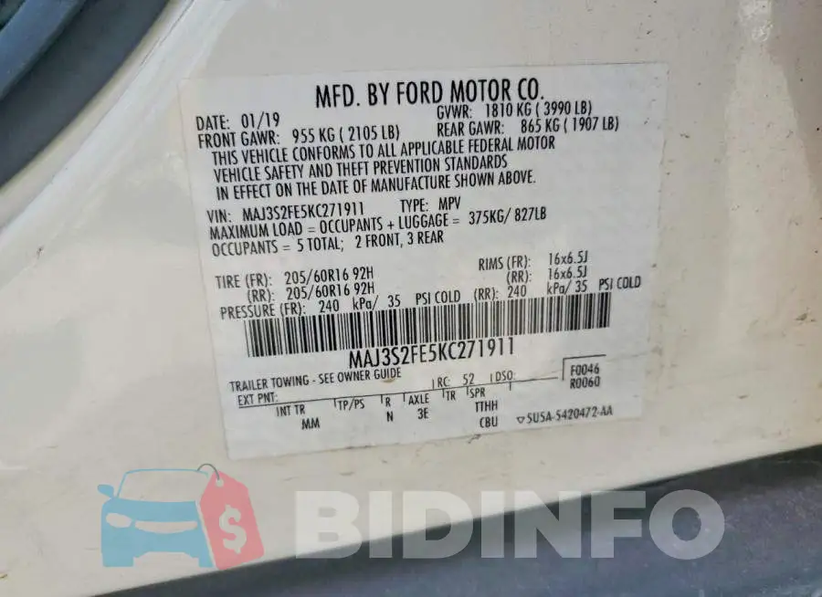 MAJ3S2FE5KC271911 Photo# 13