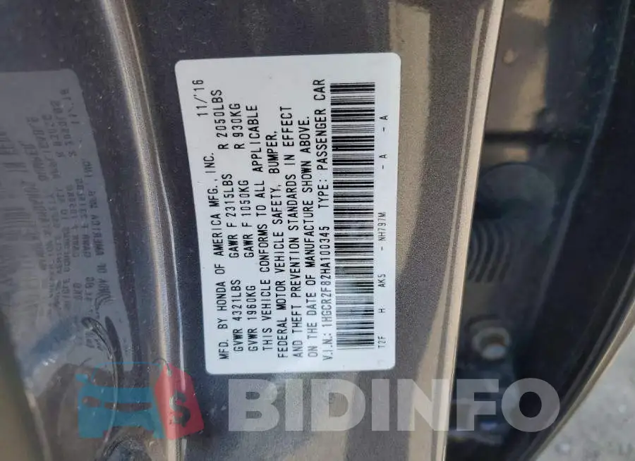 1HGCR2F82HA100345 Photo# 12