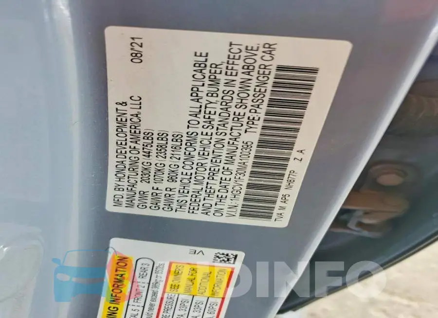 1HGCV1F30MA100395 Photo# 12