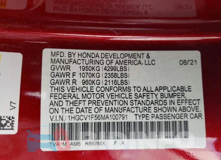 1HGCV1F56MA100791 Photo# 13
