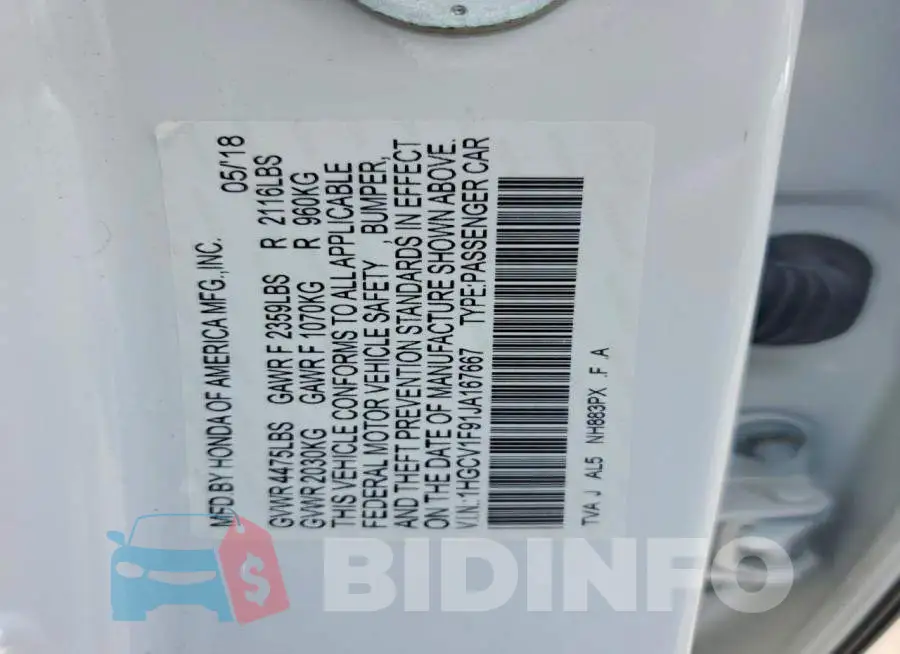 1HGCV1F91JA167667 Photo# 12