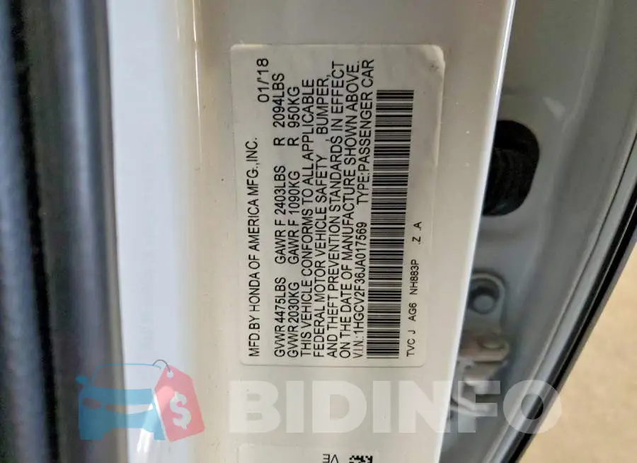 1HGCV2F36JA017569 Photo# 13