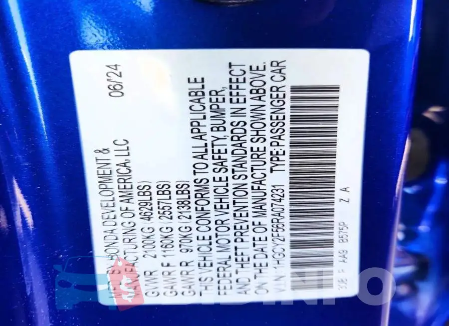1HGCY2F56RA074231 Photo# 12