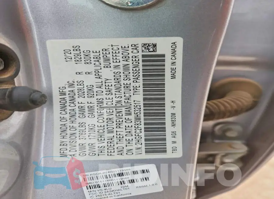 2HGFC2F83MH532517 Photo# 12