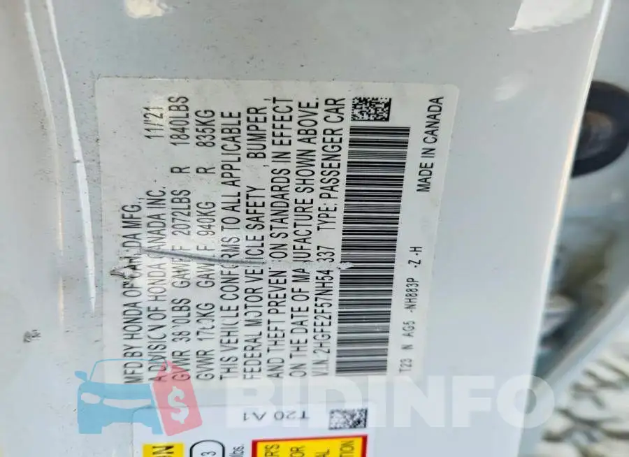 2HGFE2F57NH549337 Photo# 12