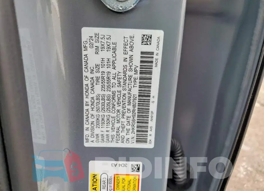 2HKRS6H92RH807921 Photo# 13