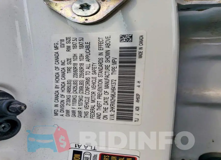 2HKRW2H96JH641372 Photo# 14