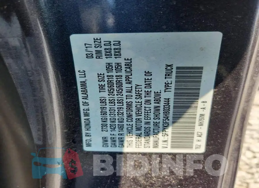 5FPYK3F54HB033444 Photo# 12
