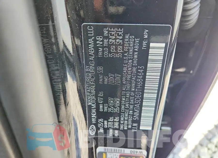 5NMJA3DE0TH684643 Photo# 13