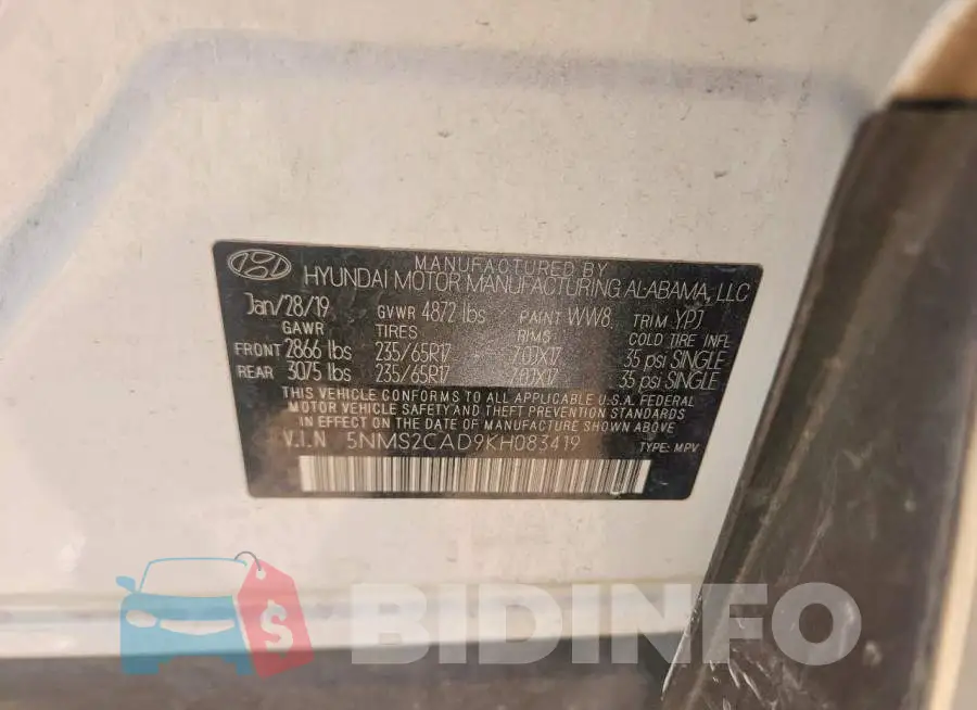 5NMS2CAD9KH083419 Photo# 13