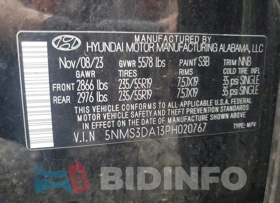 5NMS3DA13PH020767 Photo# 13