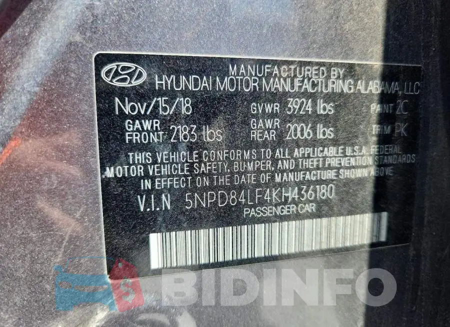 5NPD84LF4KH436180 Photo# 12