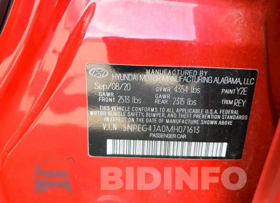 5NPEG4JA0MH071613 Photo# 12