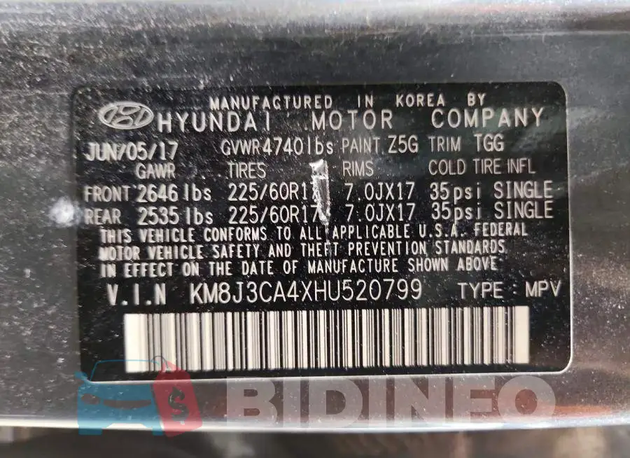 KM8J3CA4XHU520799 Photo# 13