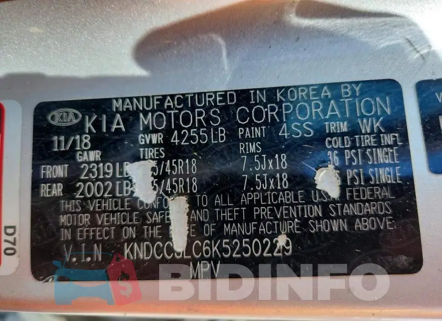 KNDCC3LC6K5250229 Photo# 14