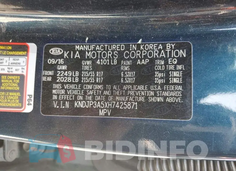 KNDJP3A5XH7425871 Photo# 13