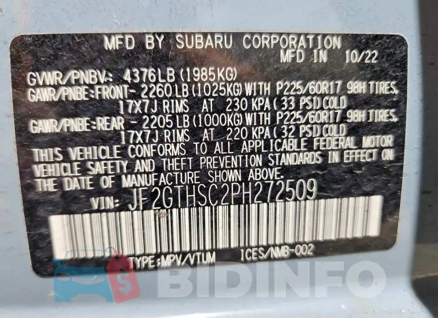 JF2GTHSC2PH272509 Photo# 13