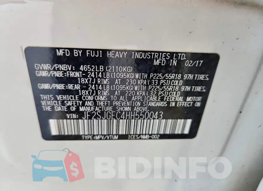 JF2SJGEC4HH550043 Photo# 13