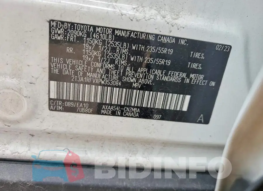 2T3A1RFVXPW353084 Photo# 12