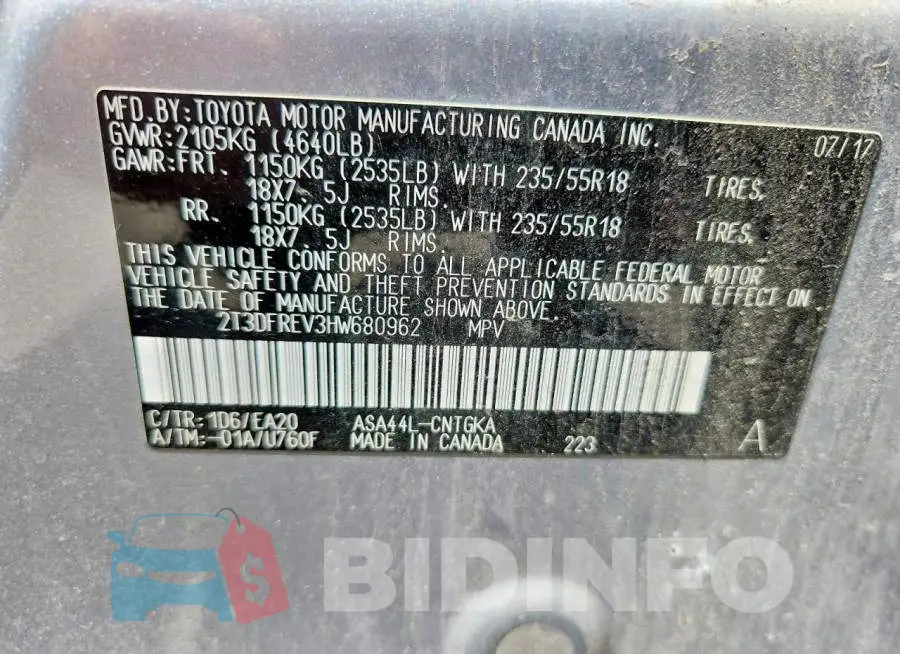 2T3DFREV3HW680962 Photo# 13