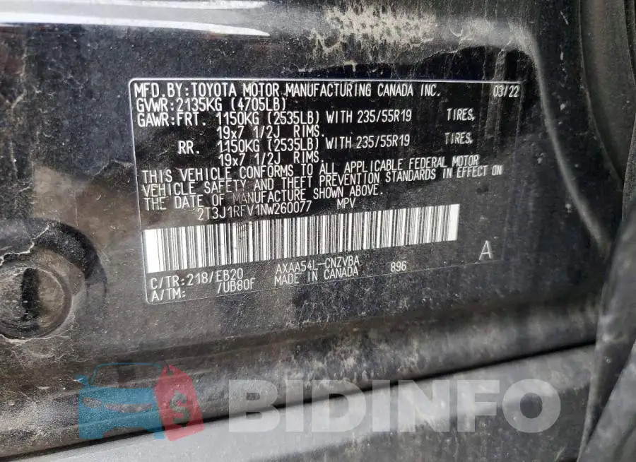 2T3J1RFV1NW260077 Photo# 13