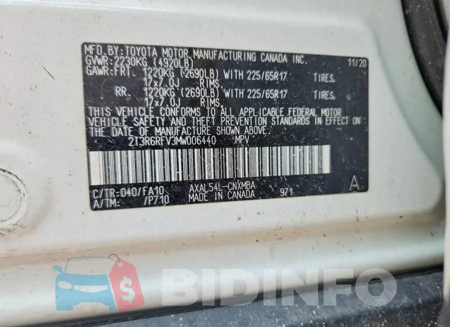 2T3R6RFV3MW006440 Photo# 14
