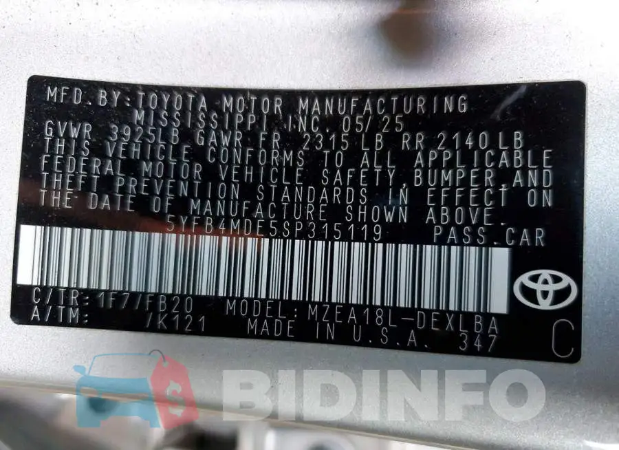5YFB4MDE5SP315119 Photo# 13