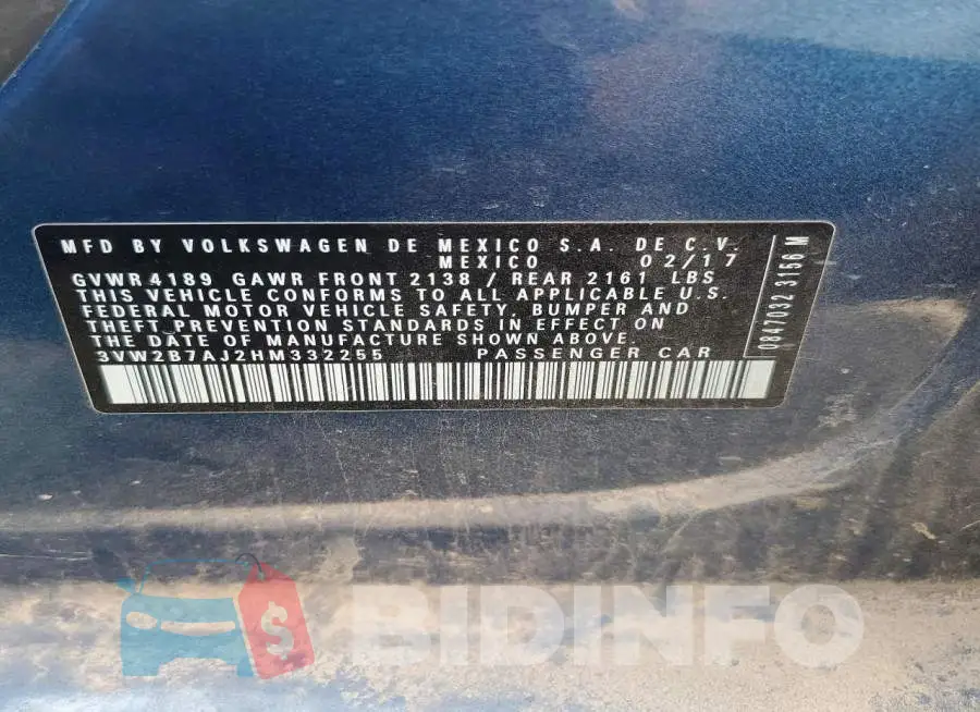 3VW2B7AJ2HM332255 Photo# 12