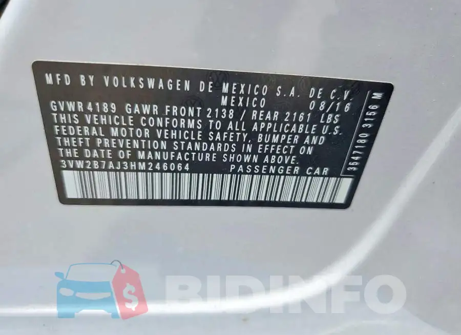 3VW2B7AJ3HM246064 Photo# 12