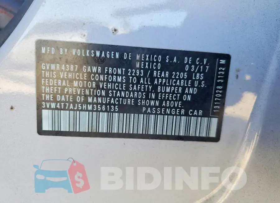 3VW4T7AJ5HM356135 Photo# 13