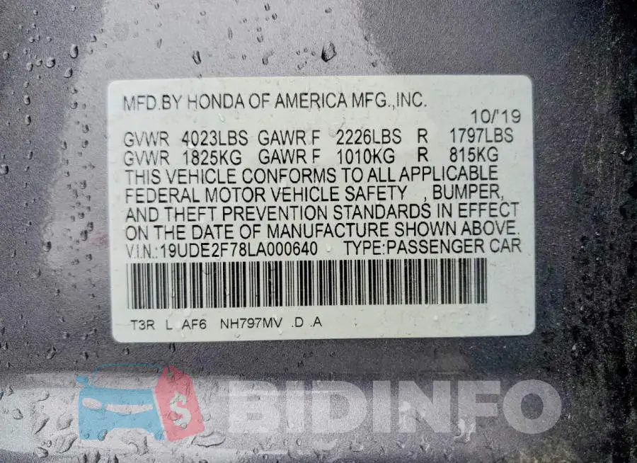 19UDE2F78LA000640 Photo# 12