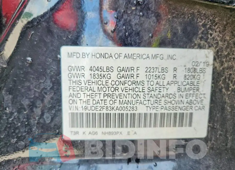 19UDE2F83KA005283 Photo# 12