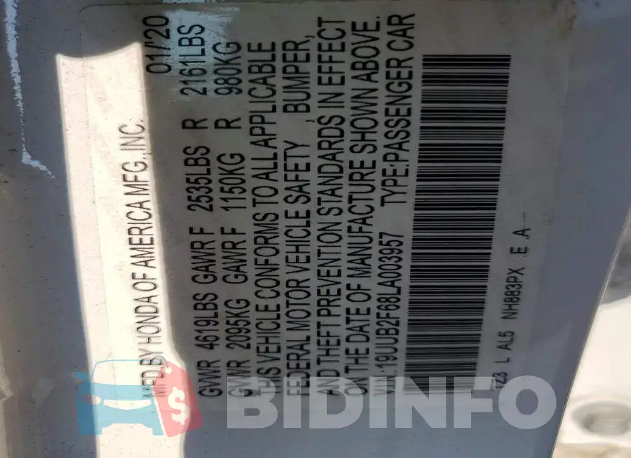 19UUB2F68LA003957 Photo# 12