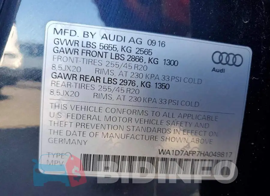 WA1D7AFP7HA049817 Photo# 13