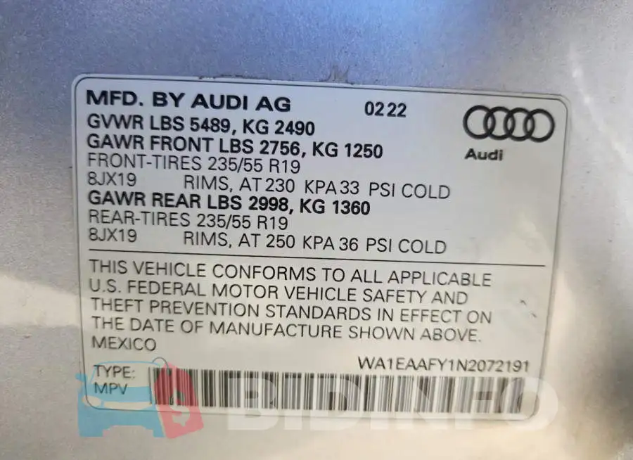 WA1EAAFY1N2072191 Photo# 13