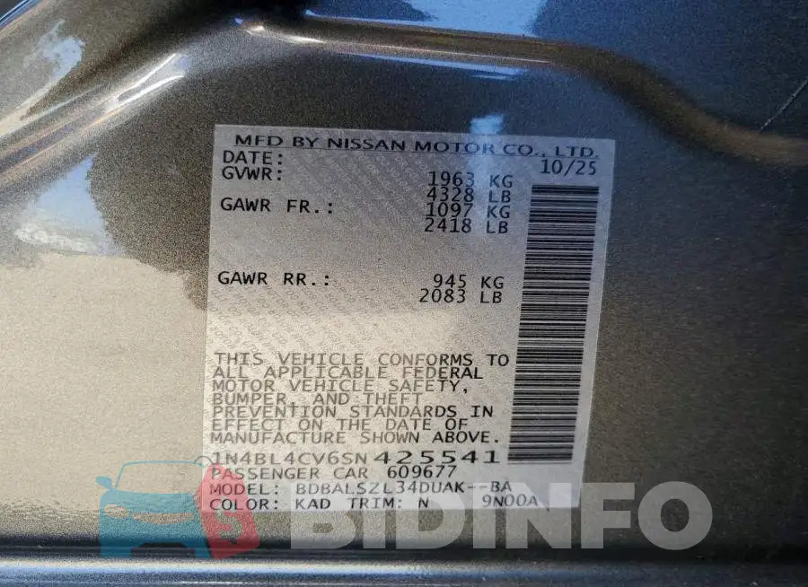 1N4BL4CV6SN425541 Photo# 13