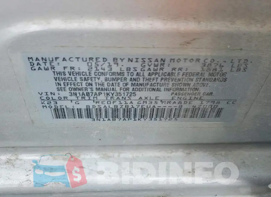 3N1AB7AP1KY351725 Photo# 13