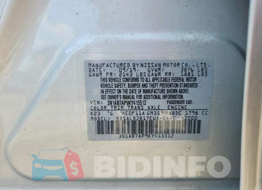 3N1AB7AP9KY415512 Photo# 13