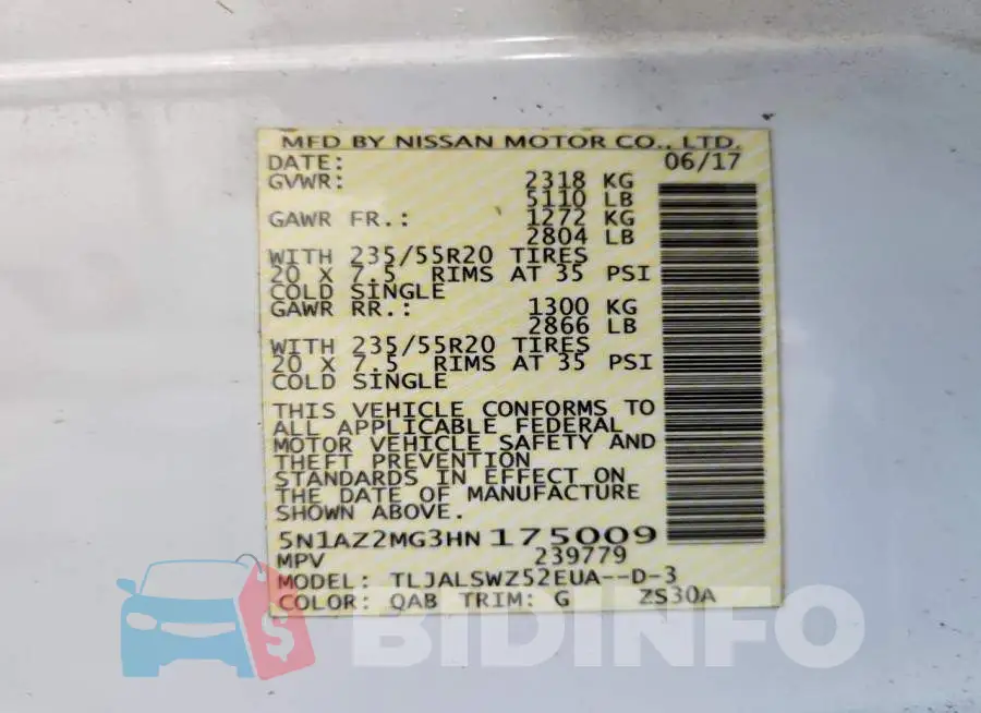 5N1AZ2MG3HN175009 Photo# 12