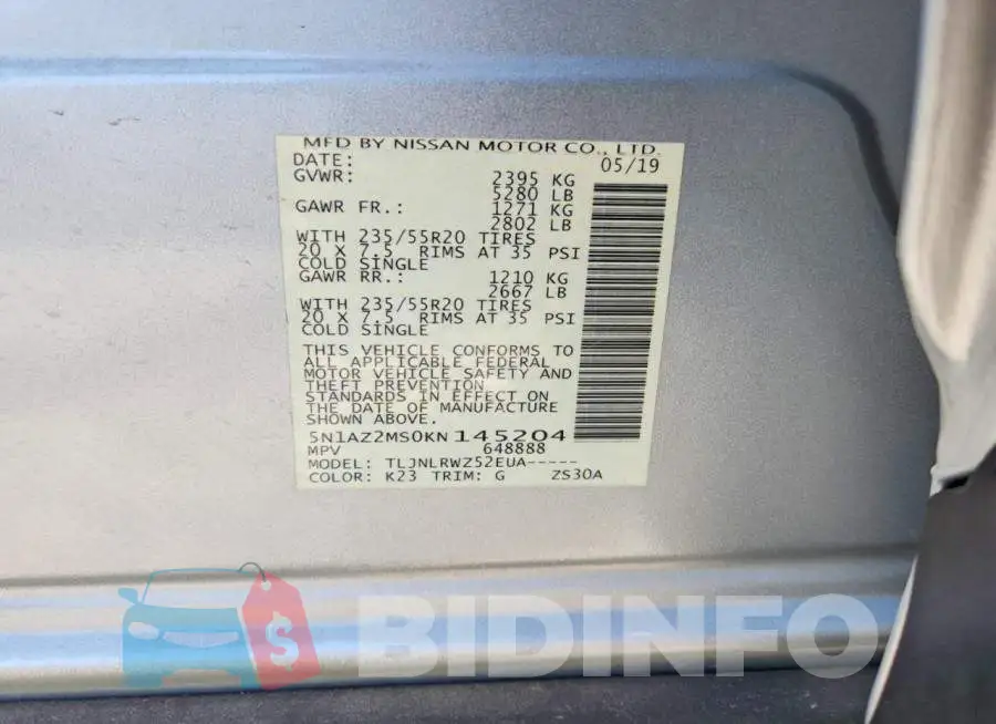 5N1AZ2MS0KN145204 Photo# 12