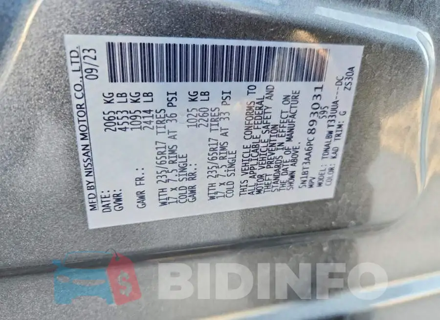 5N1BT3AA6PC893031 Photo# 14