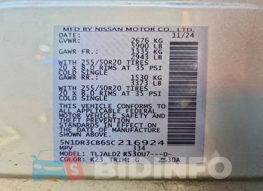 5N1DR3CB6SC216924 Photo# 13