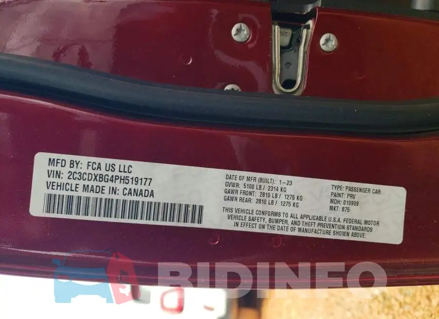 2C3CDXBG4PH519177 Photo# 12