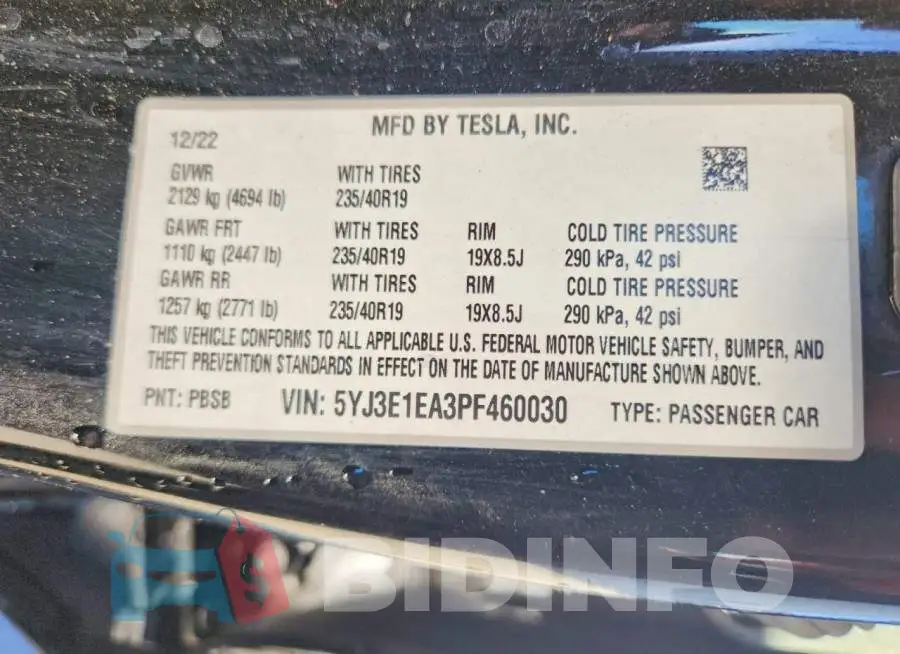 5YJ3E1EA3PF460030 Photo# 12