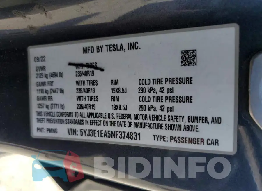 5YJ3E1EA5NF374831 Photo# 12