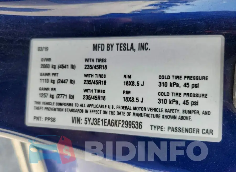 5YJ3E1EA6KF299536 Photo# 13