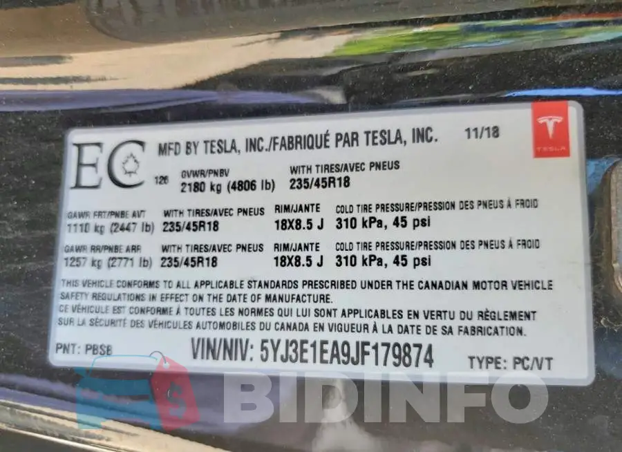 5YJ3E1EA9JF179874 Photo# 12