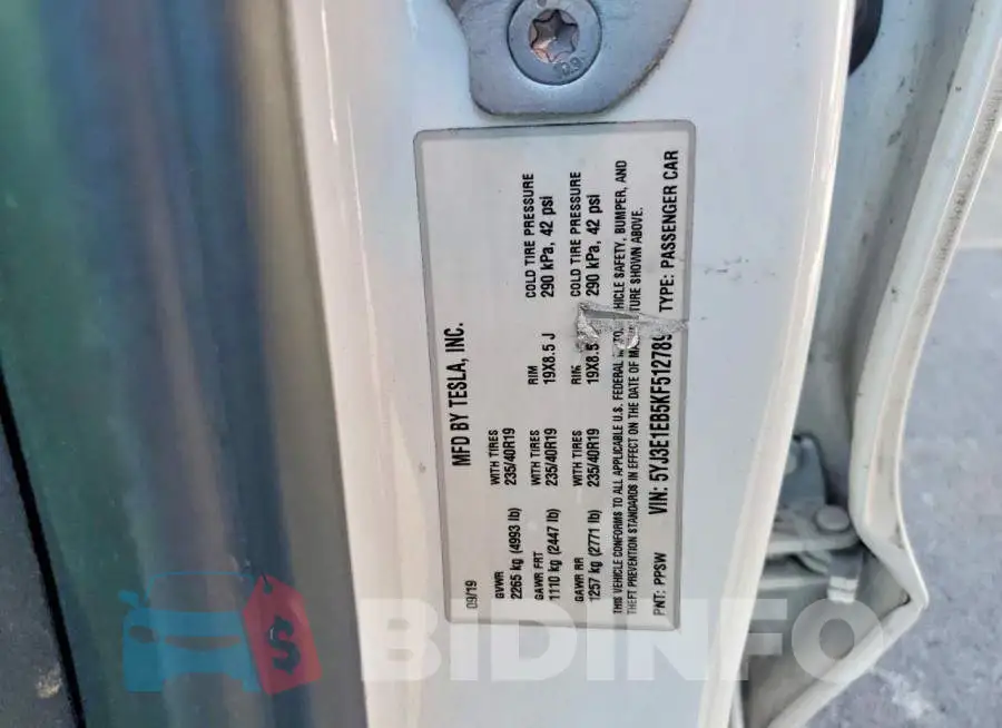 5YJ3E1EB5KF512789 Photo# 12