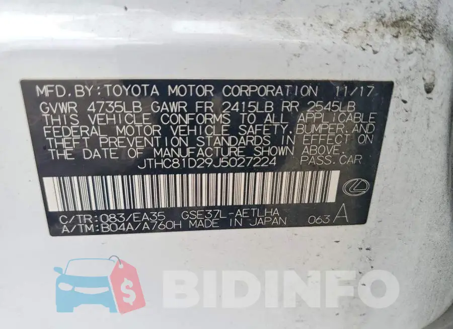 JTHC81D29J5027224 Photo# 13
